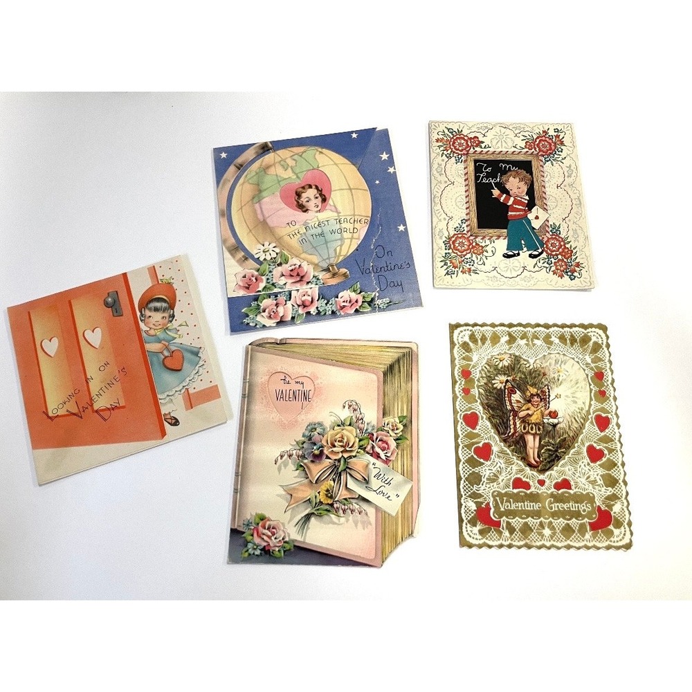 5 Vintage Valentine's Day cards- vintage Valentine's Day decor